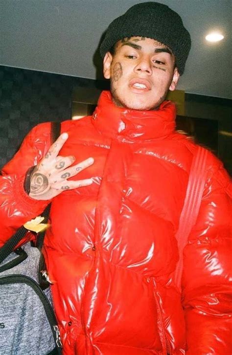 6ix9ine Tekashi Orange Parachute Quilted Puffer Jacket.